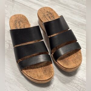 Kork-Ease Black Leather Menzie Slide Sandals Women’s Size 8